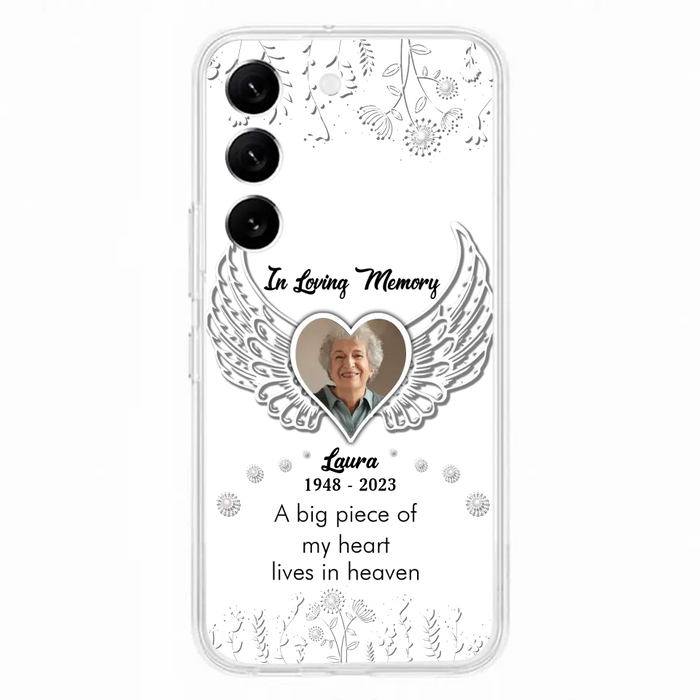 Personalized Memorial Phone Case - Upload Photo - Memorial Gift Idea For Family Member - A Big Piece Of My Heart Lives In Heaven - Case For iPhone/Samsung