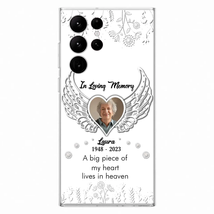 Personalized Memorial Phone Case - Upload Photo - Memorial Gift Idea For Family Member - A Big Piece Of My Heart Lives In Heaven - Case For iPhone/Samsung