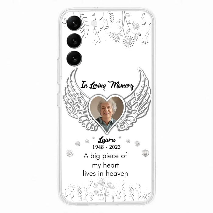 Personalized Memorial Phone Case - Upload Photo - Memorial Gift Idea For Family Member - A Big Piece Of My Heart Lives In Heaven - Case For iPhone/Samsung