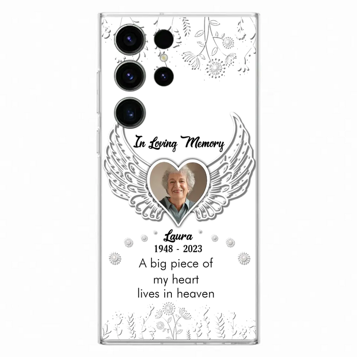 Personalized Memorial Phone Case - Upload Photo - Memorial Gift Idea For Family Member - A Big Piece Of My Heart Lives In Heaven - Case For iPhone/Samsung