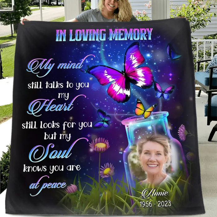 Personalized Memorial Quilt/Fleece Throw Blanket - Upload Photo - Memorial Gift Idea For Family Member - My Mind Still Talks To You