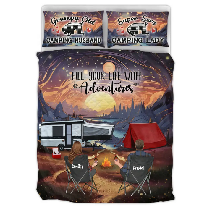 Personalized Camping Quilt Bed Sets - Gift Idea For Couple, Camping Lovers, Family - Up to 5 Kids, 4 Pets - Fill Your Life With Adventures