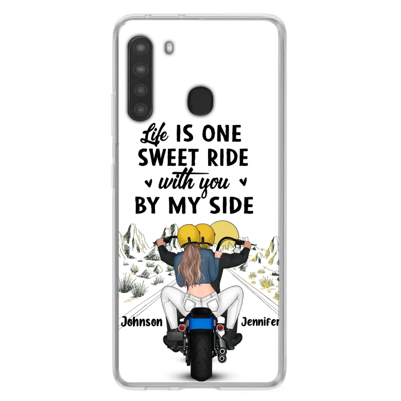 Personalized Couple Biker Phone Case - Gift Idea For Him/Gift To Husband From Wife - Life Is One Sweet Ride With You By My Side - Case For iPhone/Samsung