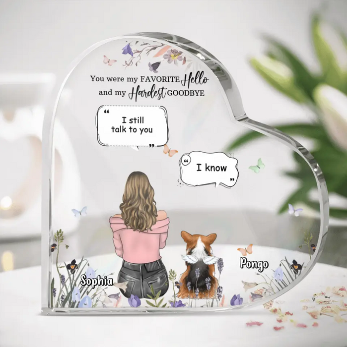 Personalized Memorial Dog Crystal Heart - Up to 4 Dogs - Gift Idea for Dog Lovers/Owners - You Were My Favorite Hello And My Hardest Goodbye