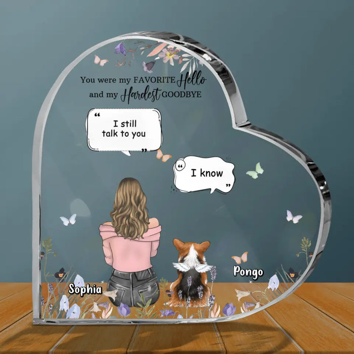 Personalized Memorial Dog Crystal Heart - Up to 4 Dogs - Gift Idea for Dog Lovers/Owners - You Were My Favorite Hello And My Hardest Goodbye