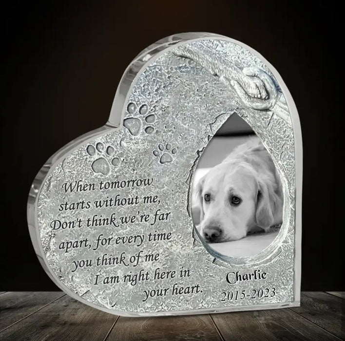 Personalized Memorial Crystal Heart - Gift Idea For Dog Owner - Upload Dog Photo - I Am Right Here In Your Heart