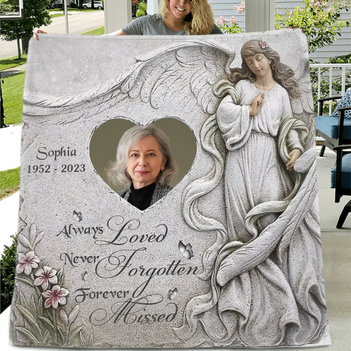 Personalized Memorial Fleece Throw Blanket & Quilt - Upload Photo - Memorial Gift Idea For Family Member - Always Loved Never Forgotten Forever Missed