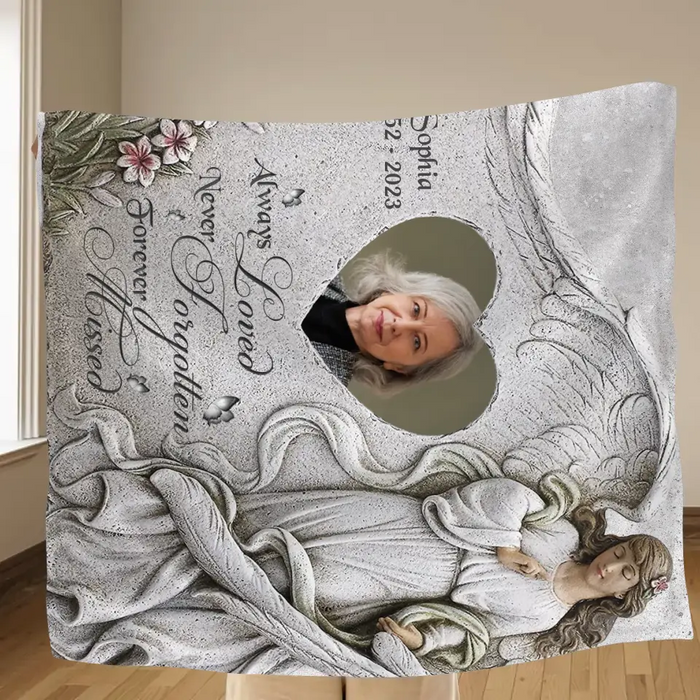 Personalized Memorial Fleece Throw Blanket & Quilt - Upload Photo - Memorial Gift Idea For Family Member - Always Loved Never Forgotten Forever Missed