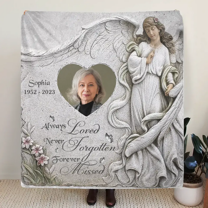 Personalized Memorial Fleece Throw Blanket & Quilt - Upload Photo - Memorial Gift Idea For Family Member - Always Loved Never Forgotten Forever Missed