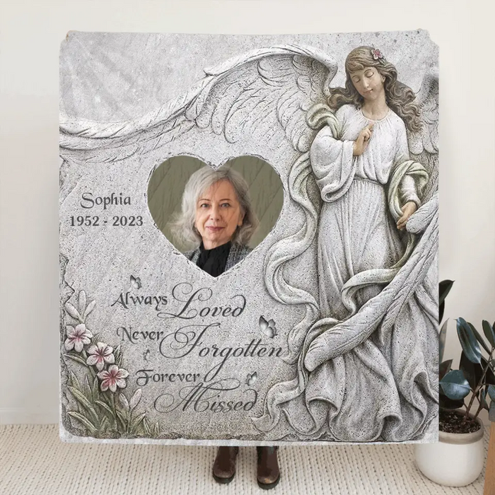 Personalized Memorial Fleece Throw Blanket & Quilt - Upload Photo - Memorial Gift Idea For Family Member - Always Loved Never Forgotten Forever Missed