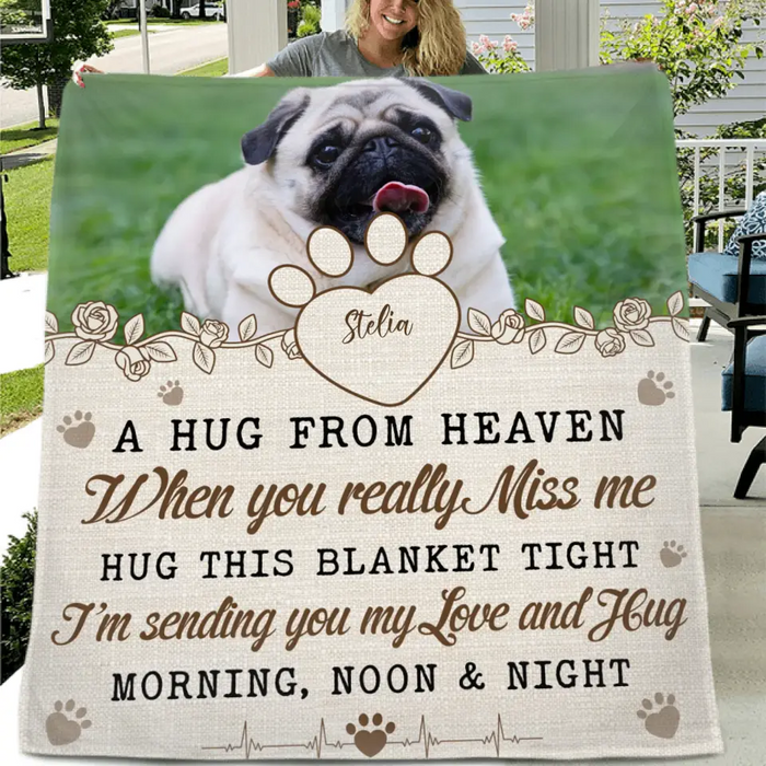 Personalized Memorial Pet Fleece Throw Blanket & Quilt - Upload Photo - Memorial Gift Idea For Pet Owners - A Hug From Heaven