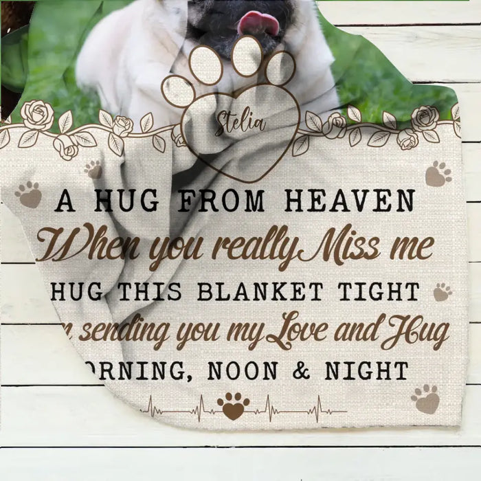 Personalized Memorial Pet Fleece Throw Blanket & Quilt - Upload Photo - Memorial Gift Idea For Pet Owners - A Hug From Heaven