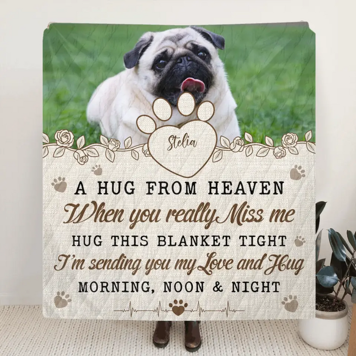 Personalized Memorial Pet Fleece Throw Blanket & Quilt - Upload Photo - Memorial Gift Idea For Pet Owners - A Hug From Heaven