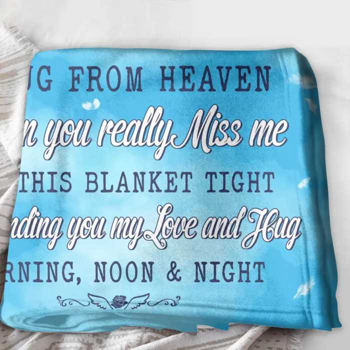 Personalized Memorial Fleece Throw Blanket & Quilt - Upload Photo - Memorial Gift Idea For Family Member - A Hug From Heaven