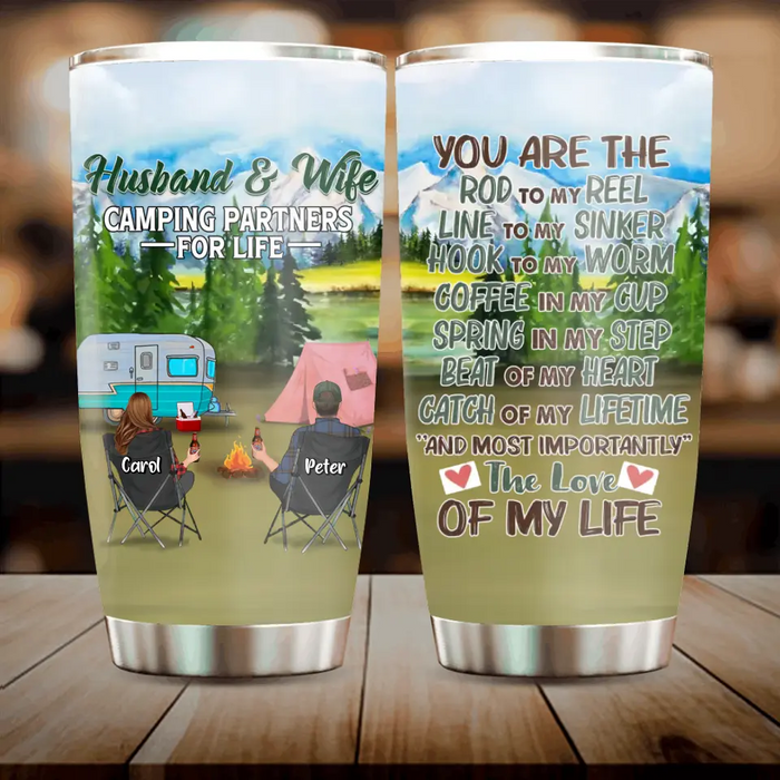 Personalized Camping Tumbler - Couple With Up to 3 Pets - Gift Idea For Couple/Camping Lover - You Are The Rod To My Reel