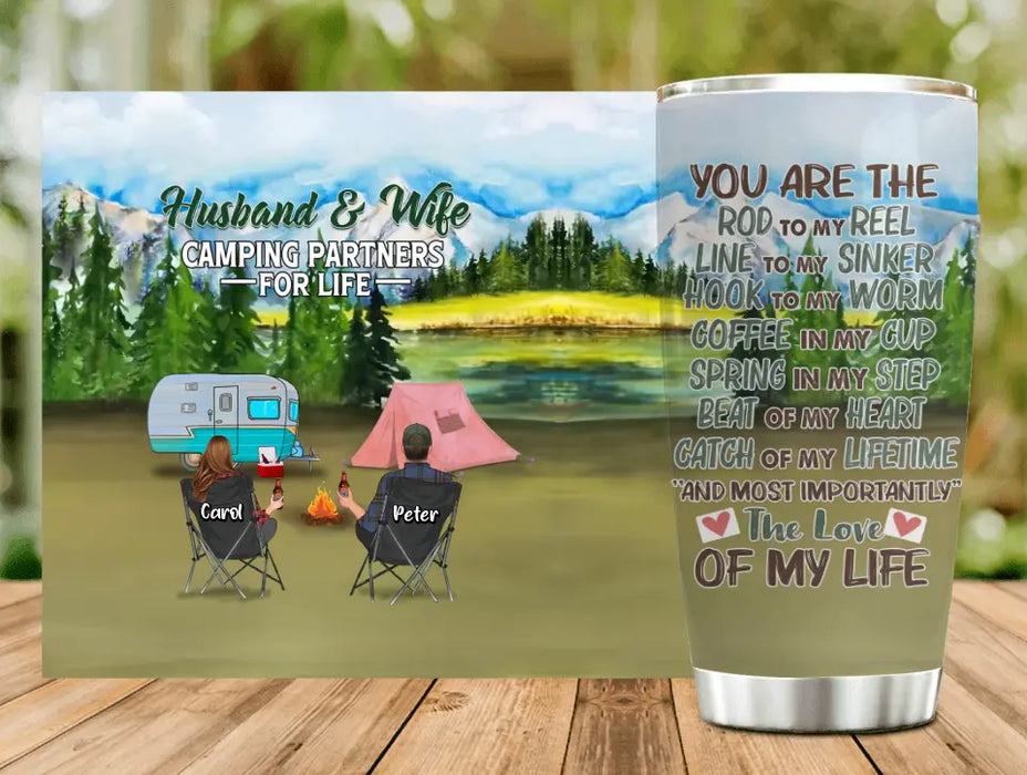 Personalized Camping Tumbler - Couple With Up to 3 Pets - Gift Idea For Couple/Camping Lover - You Are The Rod To My Reel