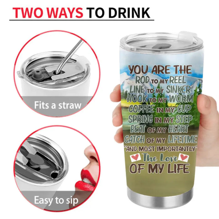 Personalized Camping Tumbler - Couple With Up to 3 Pets - Gift Idea For Couple/Camping Lover - You Are The Rod To My Reel