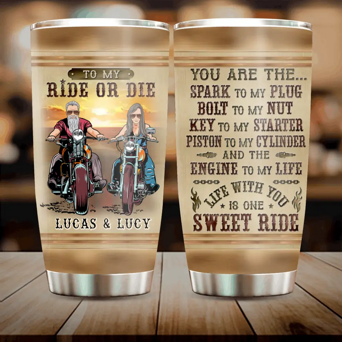 Personalized Couple Biker Tumbler - Gift Idea For Him/Gift To Husband From Wife - To My Ride Or Die