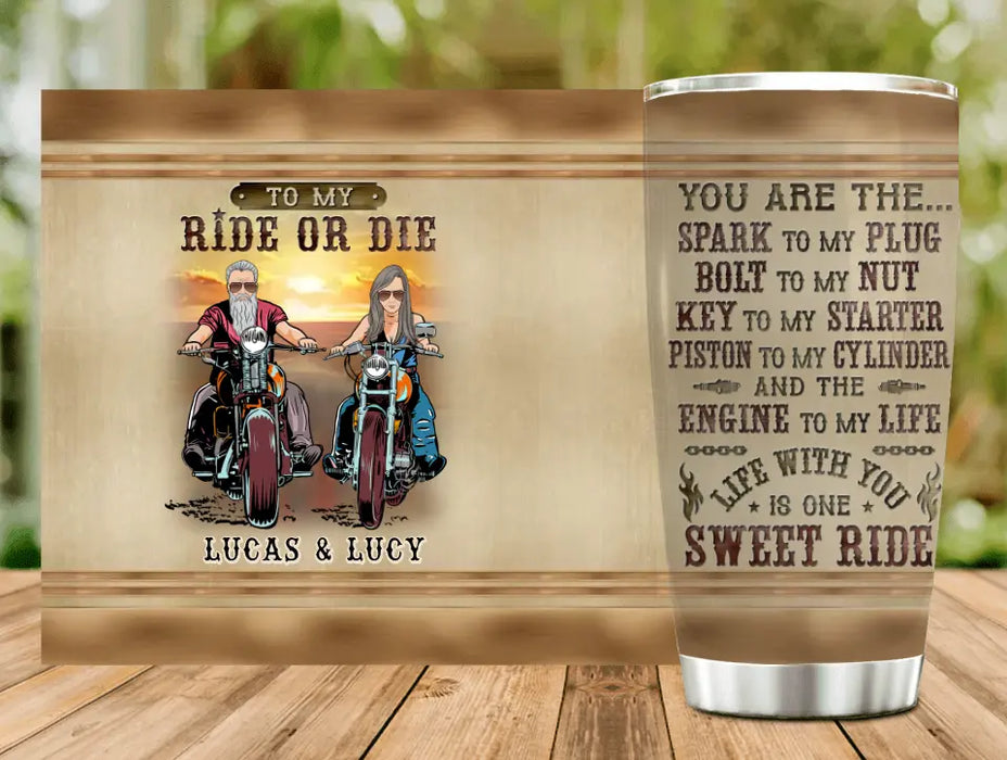 Personalized Couple Biker Tumbler - Gift Idea For Him/Gift To Husband From Wife - To My Ride Or Die