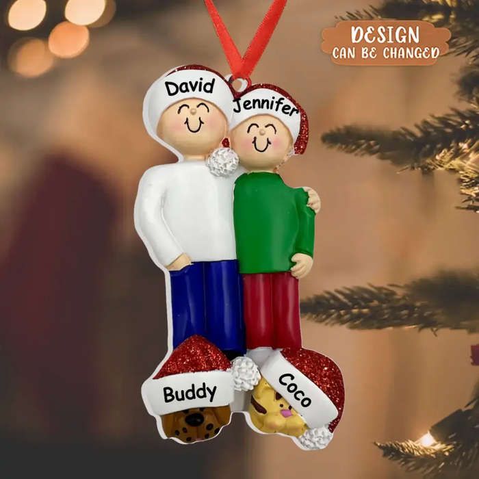 Personalized Family Acrylic Ornament - Couple/Parents with up to 2 Kids and 2 Pets - Christmas Gift Idea for Family & Dog/Cat Lovers