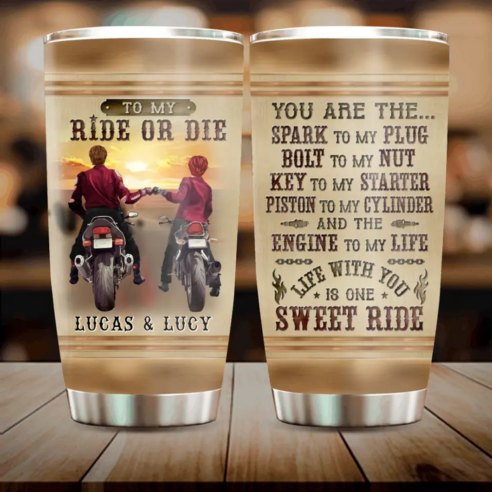 Personalized Couple Biker Tumbler - Gift Idea For Him/Gift To Husband From Wife - You Are The Spark To My Plug