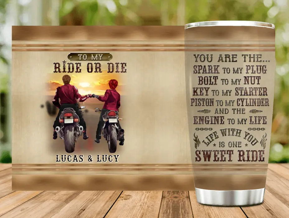 Personalized Couple Biker Tumbler - Gift Idea For Him/Gift To Husband From Wife - You Are The Spark To My Plug