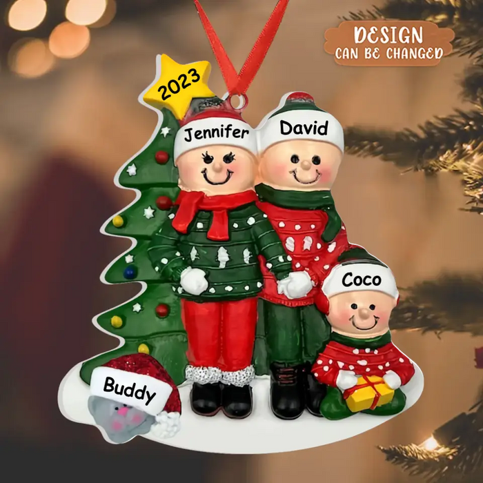 Personalized Family Acrylic Ornament - Couple/Parents with up to 2 Kids and 2 Pets - Christmas Gift Idea for Family & Dog/Cat Lovers