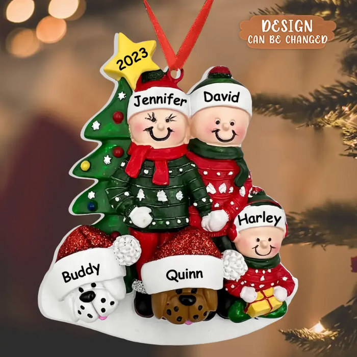 Personalized Family Acrylic Ornament - Couple/Parents with up to 2 Kids and 2 Pets - Christmas Gift Idea for Family & Dog/Cat Lovers