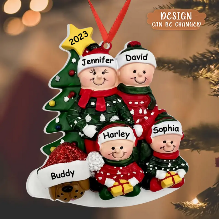 Personalized Family Acrylic Ornament - Couple/Parents with up to 2 Kids and 2 Pets - Christmas Gift Idea for Family & Dog/Cat Lovers