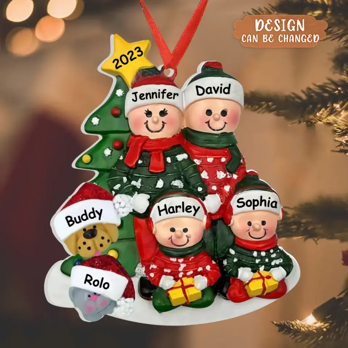 Personalized Family Acrylic Ornament - Couple/Parents with up to 2 Kids and 2 Pets - Christmas Gift Idea for Family & Dog/Cat Lovers