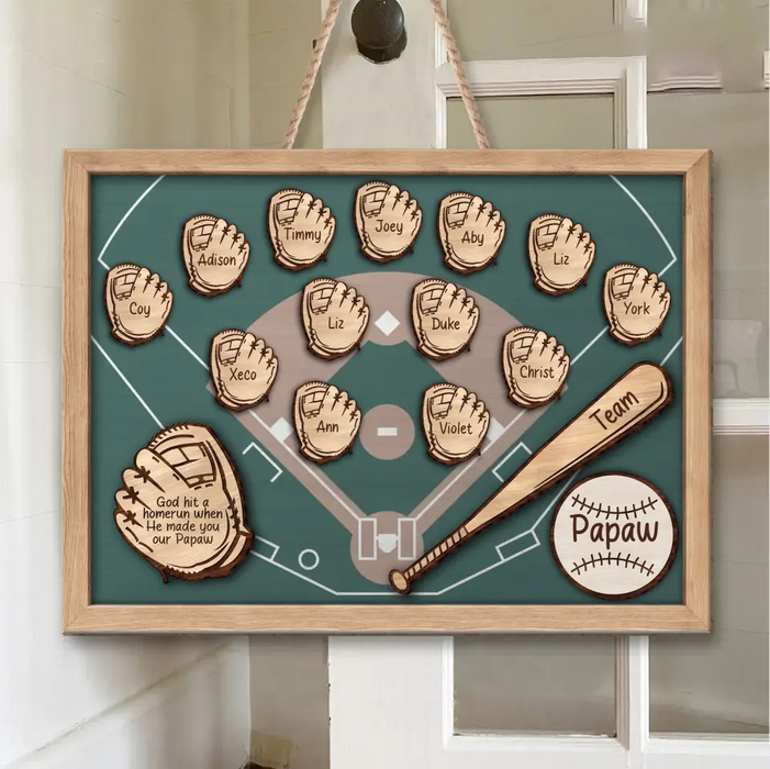 Personalized Baseball Wooden Sign - Up to 13 Kids - Gift Idea For Grandpa/Father/Baseball Lover - God Hit A Homerun When He Made You Our Papaw