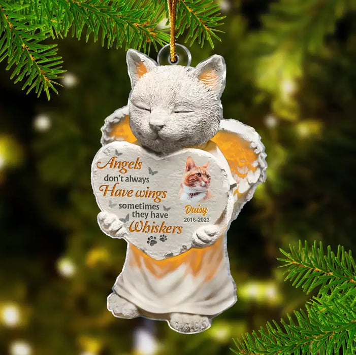 Personalized Memorial Cat Photo Acrylic Ornament - Memorial Gift Idea For Christmas/Cat Owners - Angels Don't Always Have Wings
