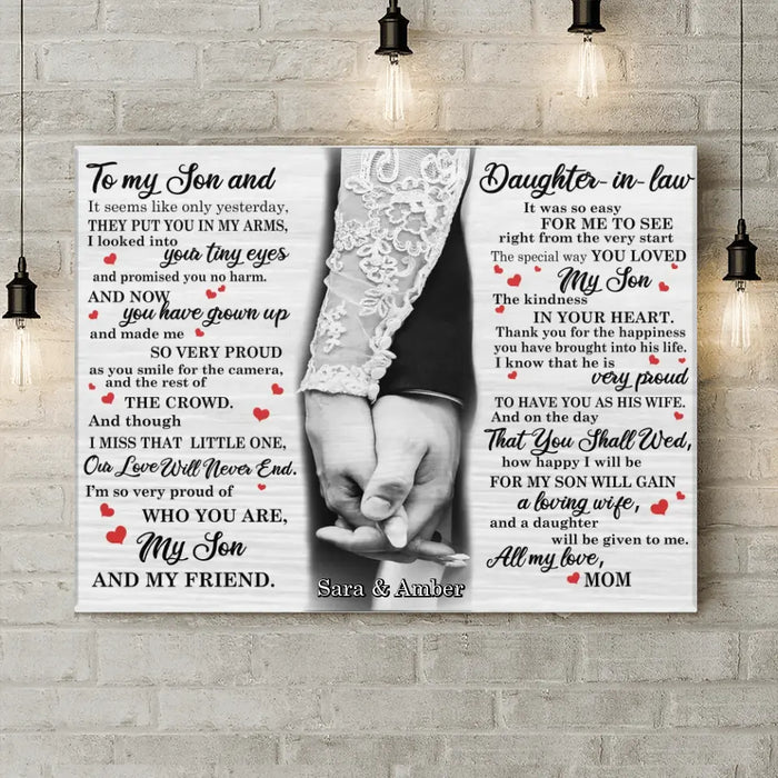 Personalized Wedding Gifts For My Son And Daughter In Law Canvas - Gift For Son On Wedding Day From Mother Of Groom