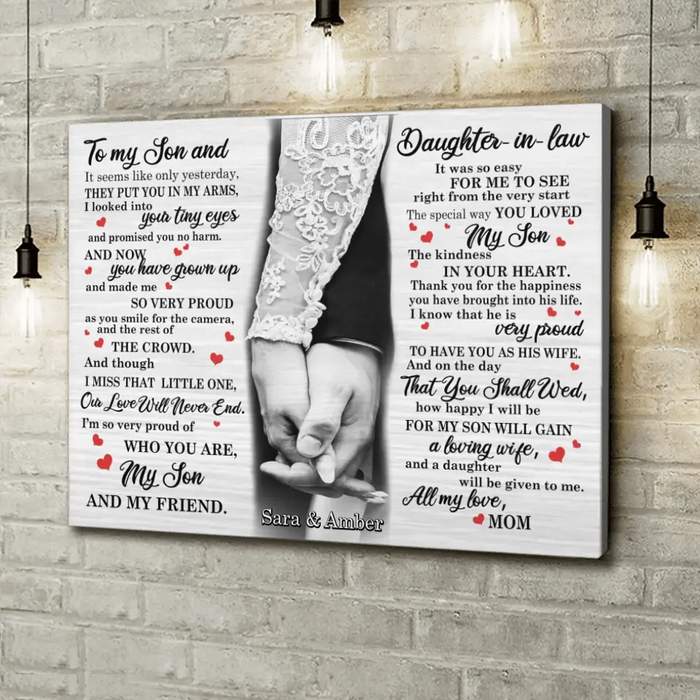Personalized Wedding Gifts For My Son And Daughter In Law Canvas - Gift For Son On Wedding Day From Mother Of Groom