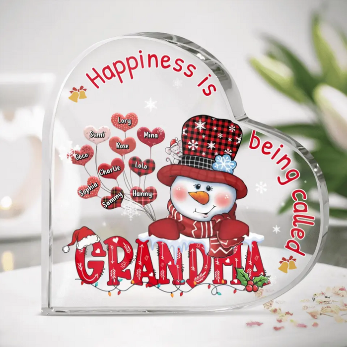Personalized Grandma Crystal Heart - Gift Idea For Grandma/Christmas - Up to 10 Grandkids - Happiness Is Being Called Grandma