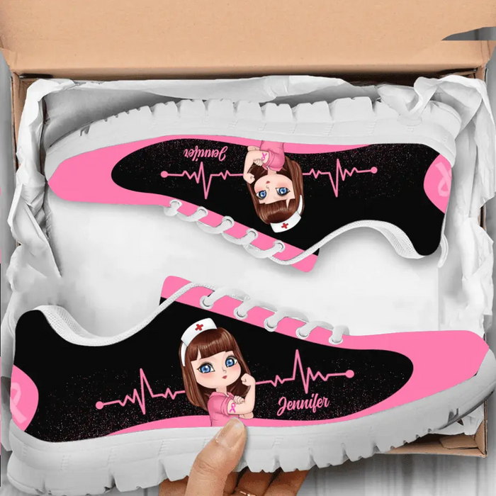 Personalized Breast Cancer Sneakers - Gift To Friend/Woman - You'll Never Walk Alone