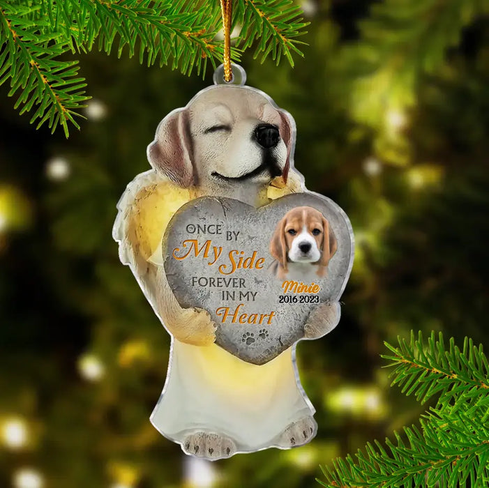 Personalized Memorial Dog Acrylic Ornament - Upload Photo - Memorial Gift Idea For Christmas/Dog Owner - Once By My Side Forever In My Heart