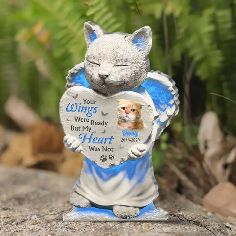 Personalized Acrylic Plaque - Memorial Gift Idea For Cat Lover - Upload Cat Photo - Your Wing Were Ready But My Heart Was Not