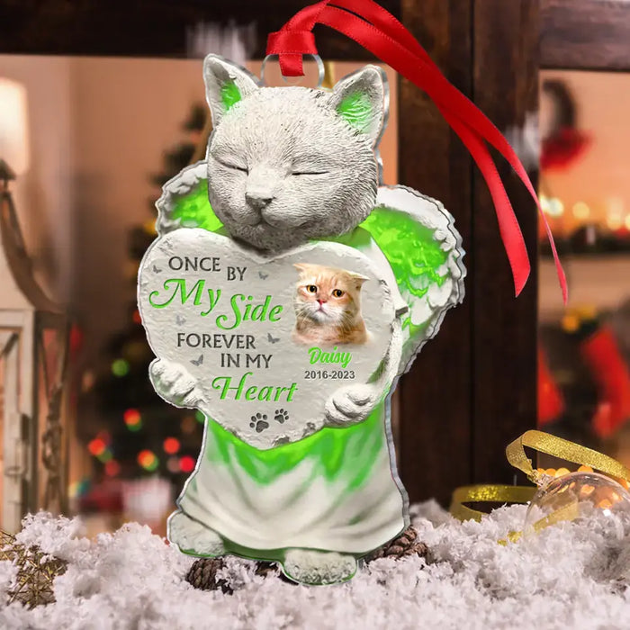 Personalized Cat Acrylic Ornament - Memorial Gift Idea For Cat Lovers - Upload Cat Photo - Once By My Side Forever In My Heart