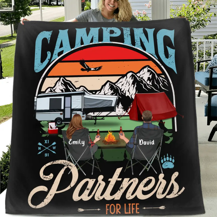 Personalized Camping Quilt/Fleece Throw Blanket - Gift Idea For Camping Lover - Up to 5 Kids 2 Pets - Camping Partners For Life