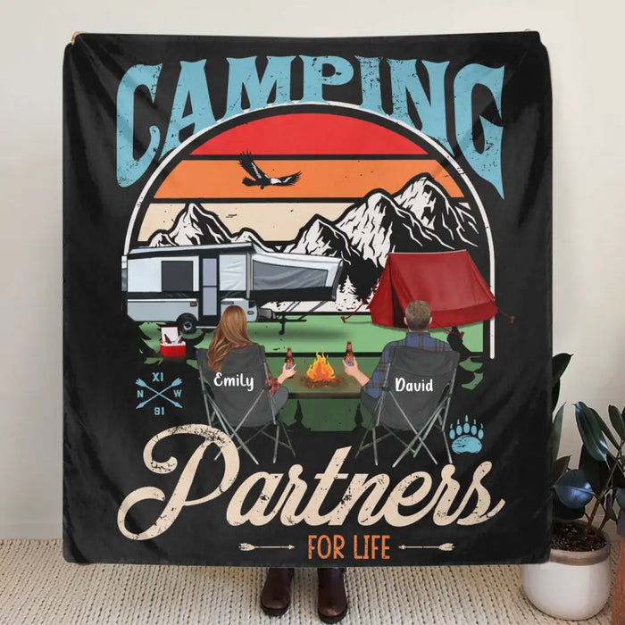 Personalized Camping Quilt/Fleece Throw Blanket - Gift Idea For Camping Lover - Up to 5 Kids 2 Pets - Camping Partners For Life