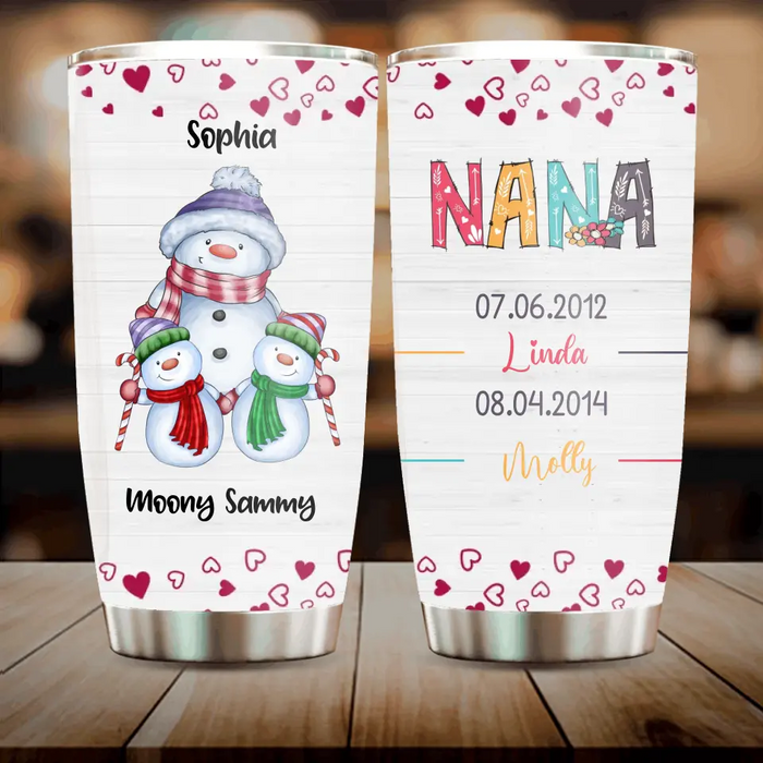 Personalized Grandma Tumbler - Gift Idea For Christmas  - Up to 5 Grandkids - Nana