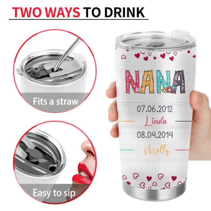 Personalized Grandma Tumbler - Gift Idea For Christmas  - Up to 5 Grandkids - Nana