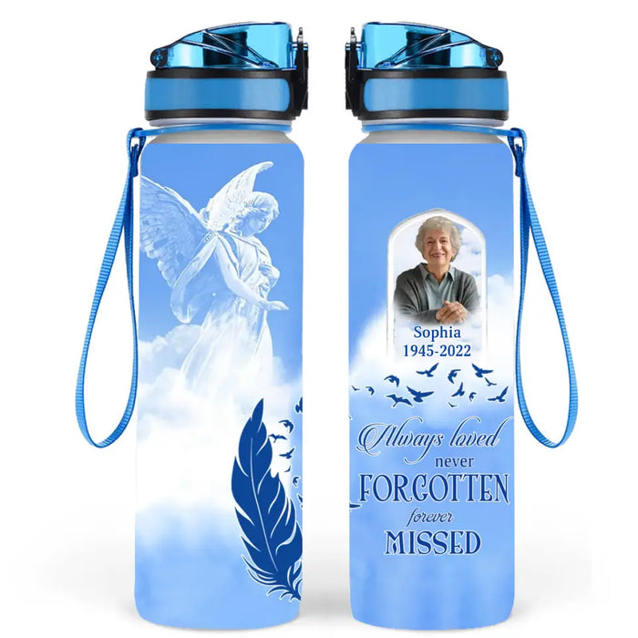 Personalized Memorial Tracker Bottle - Memorial Gift Idea - Upload Mom/Dad Photo - Always Loved Never Forgotten Forever Missed