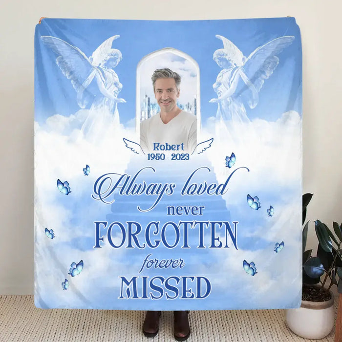 Personalized Memorial Quilt/Fleece Throw Blanket - Upload Photo - Memorial Gift Idea For Family Member - Always Loved Never Forgotten Forever Missed