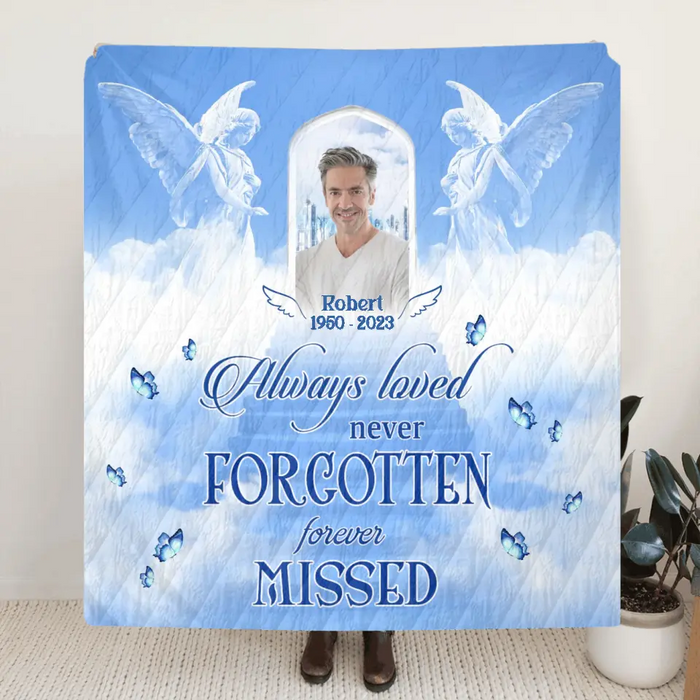 Personalized Memorial Quilt/Fleece Throw Blanket - Upload Photo - Memorial Gift Idea For Family Member - Always Loved Never Forgotten Forever Missed