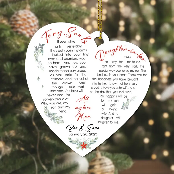 Personalized Wedding Gifts For My Son And Daughter In Law Acrylic Ornament - Gift For Couple On Wedding Day From Mother Of Groom