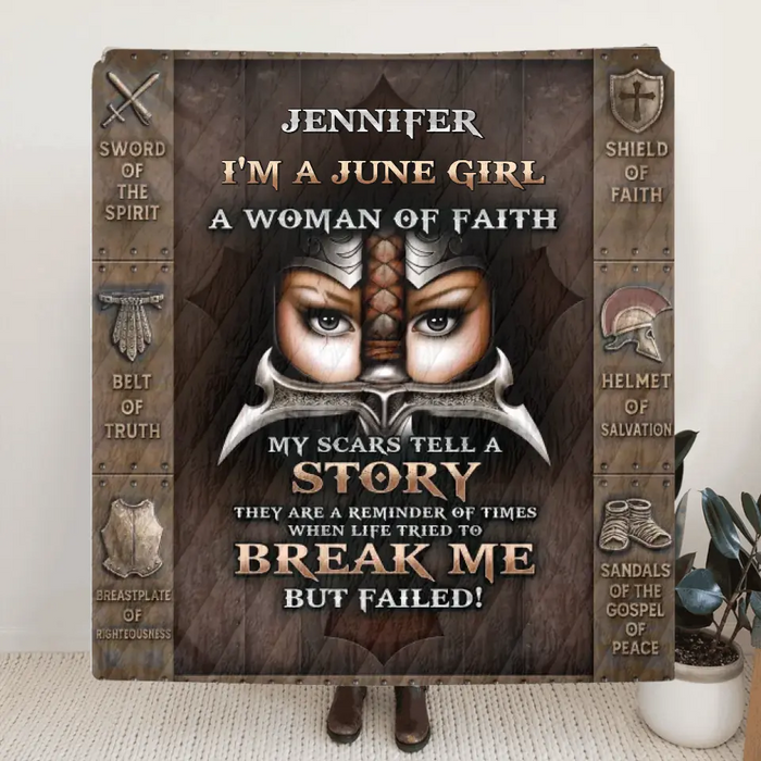 Personalized Female Warrior Fleece Throw Blanket & Quilt - Gift Idea For Warriors - I'm A June Girl