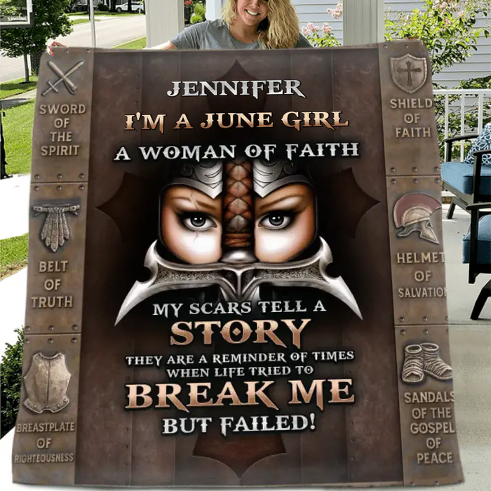 Personalized Female Warrior Fleece Throw Blanket & Quilt - Gift Idea For Warriors - I'm A June Girl