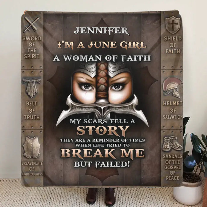 Personalized Female Warrior Fleece Throw Blanket & Quilt - Gift Idea For Warriors - I'm A June Girl
